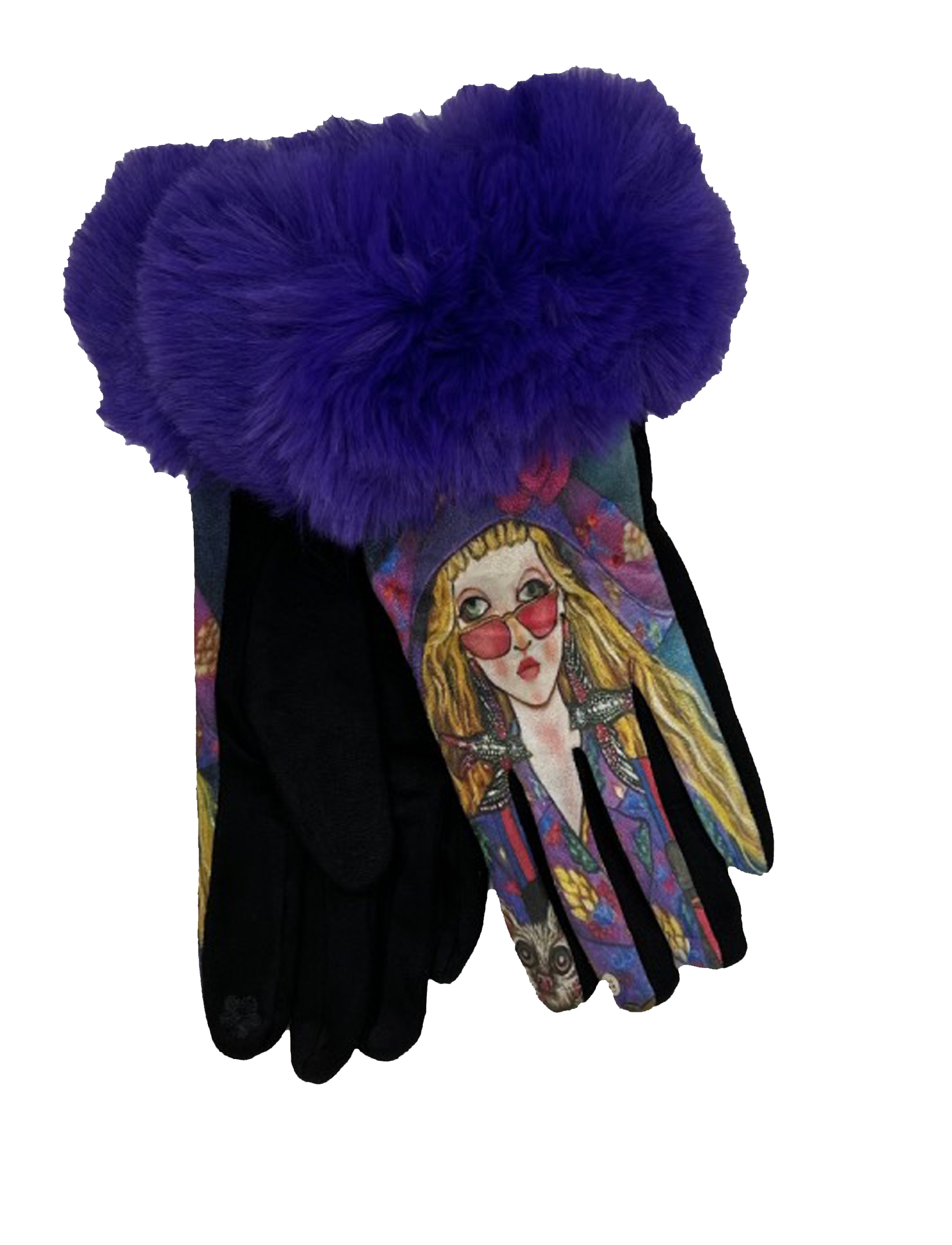wholesale LC3803 -Fur Trimmed Art Design Touch Screen Gloves