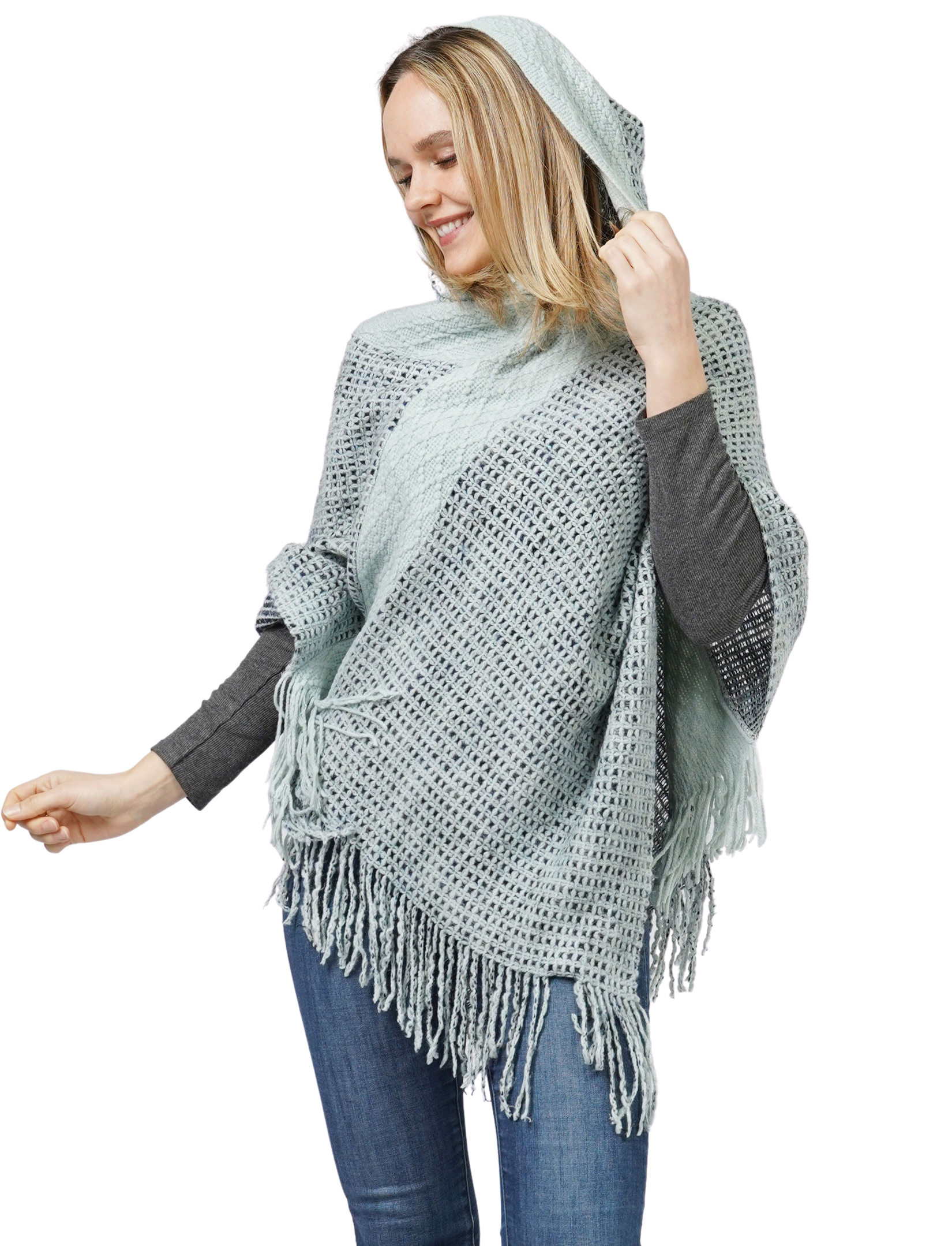 wholesale 10855 - Knitted Hooded Poncho
