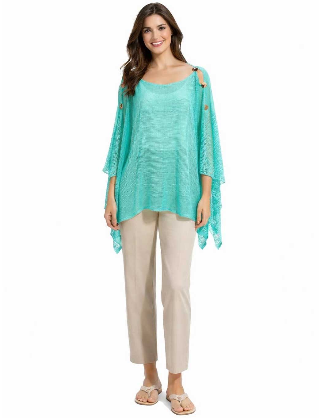 3970 - Mesh Knit Six Button Poncho