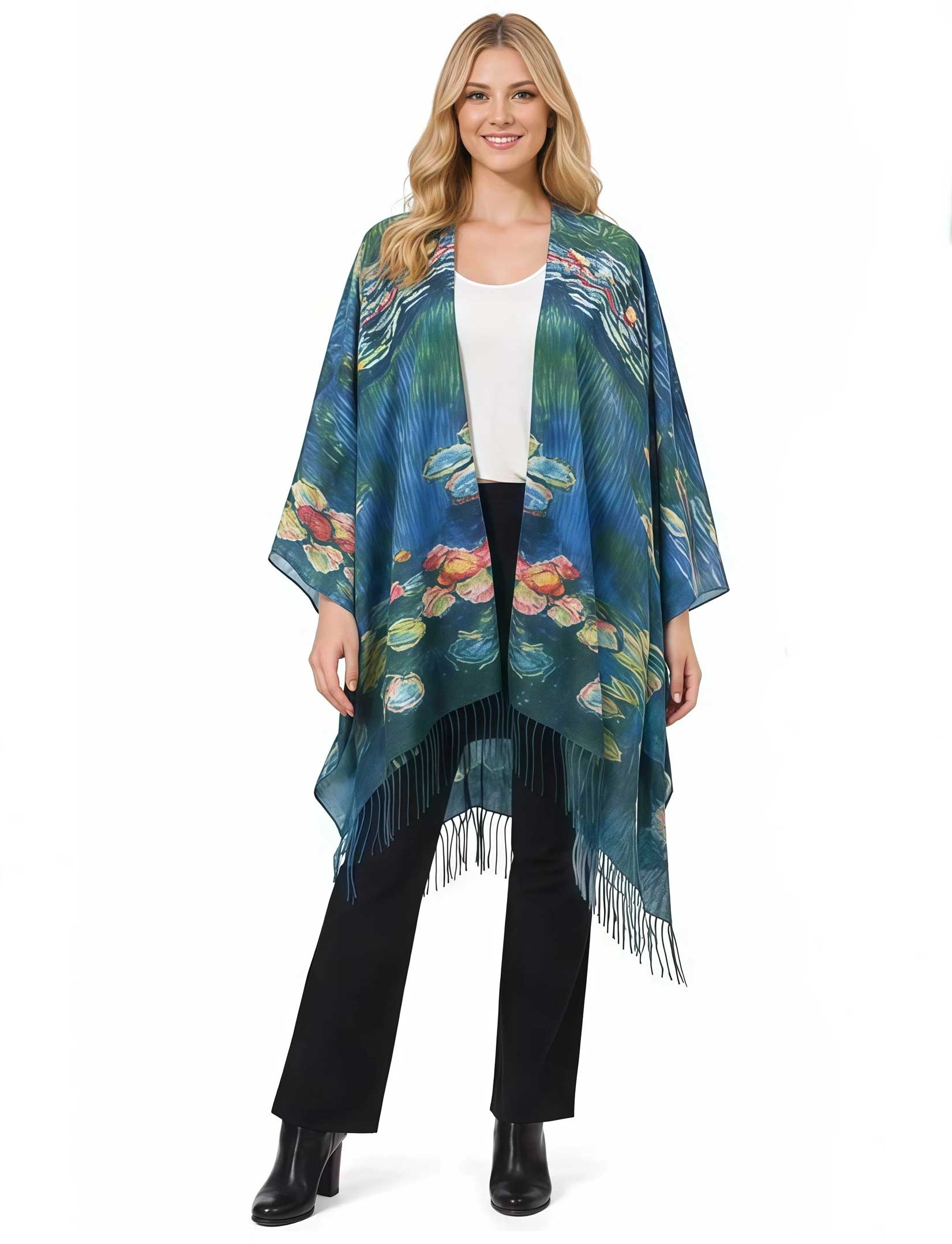 wholesale 3972 - Sueded Art Design Ruana Capes