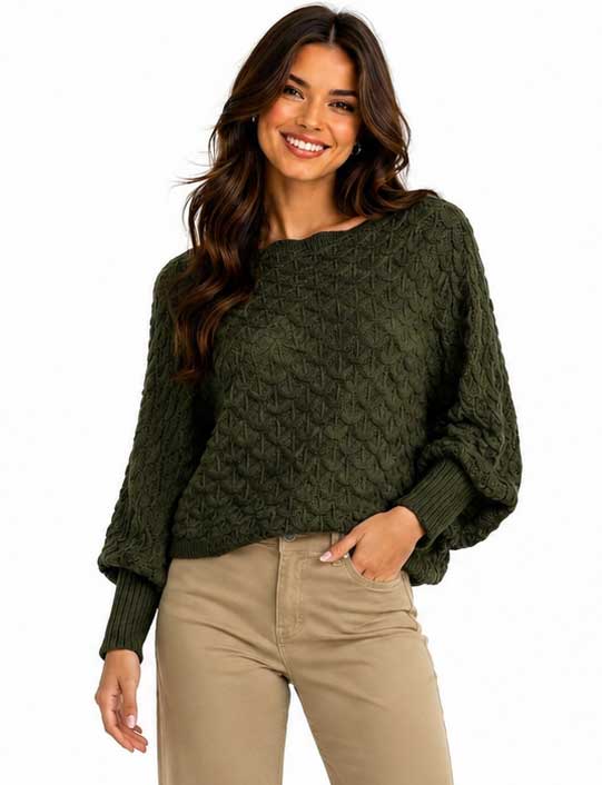 3984 - Cropped Sweater Poncho with Sleeves