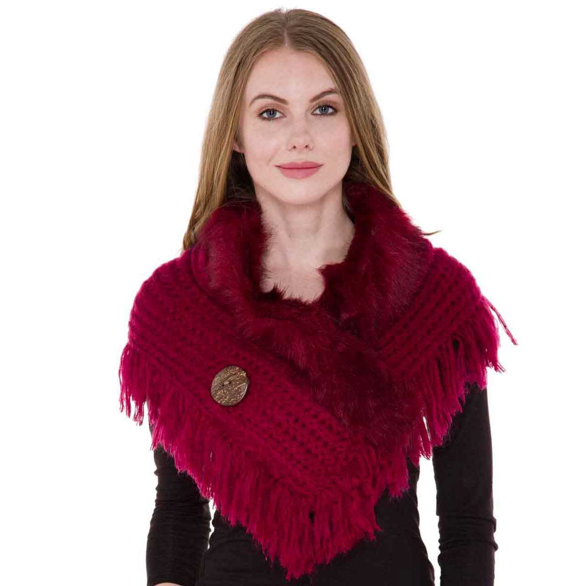 1270 - Faux Fur Collar w/ Coconut Button 