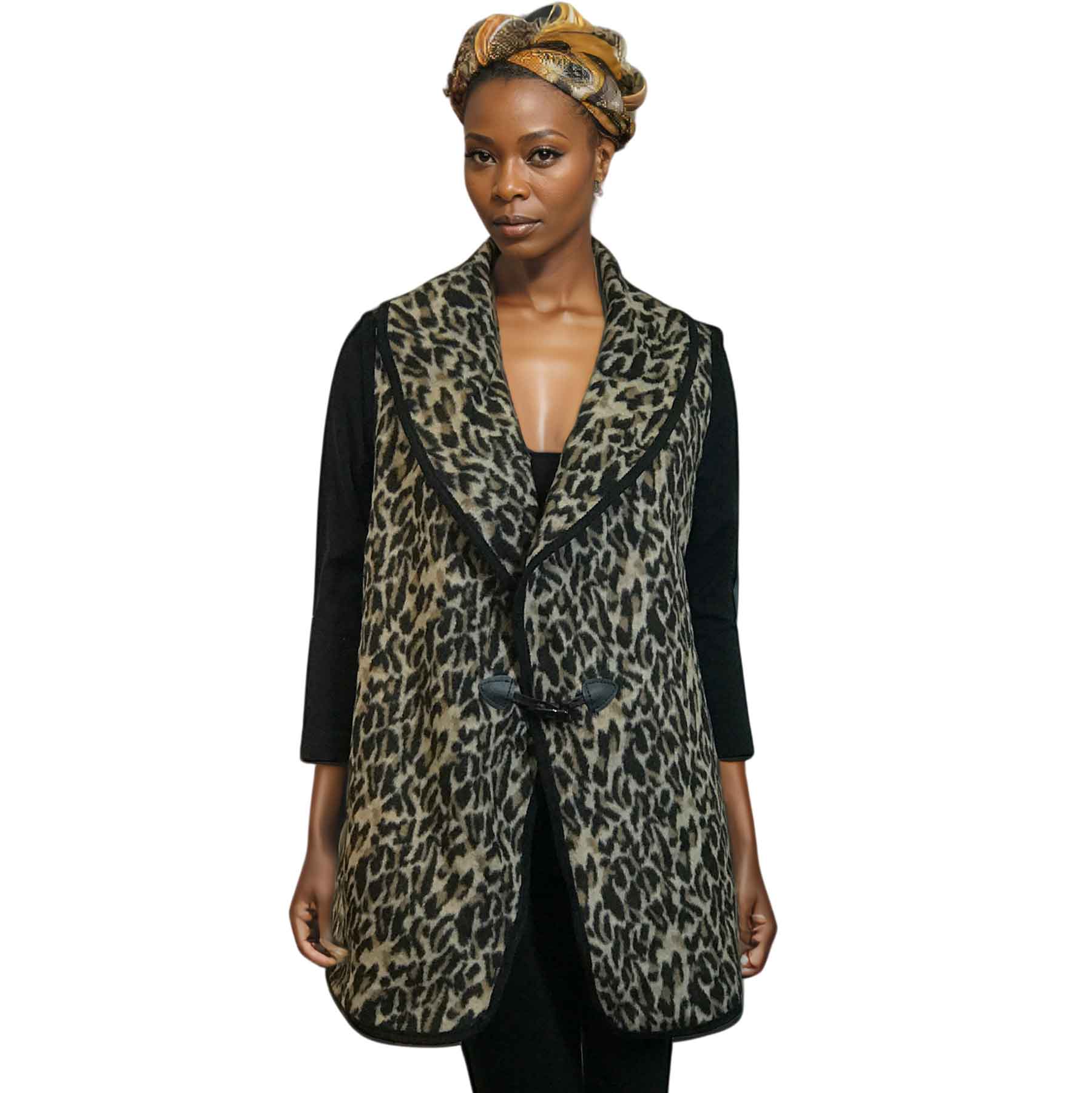 9415 - Leopard Print Vest with Toggle Clasp 