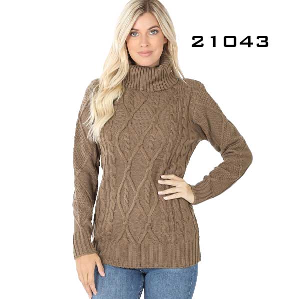 21043 - Turtleneck Cable Knit Sweaters