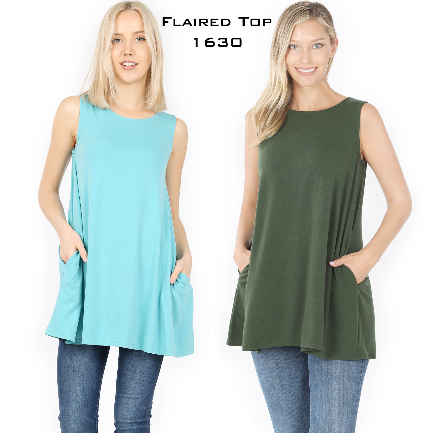 1630 - Sleeveless Flared Top with Pockets