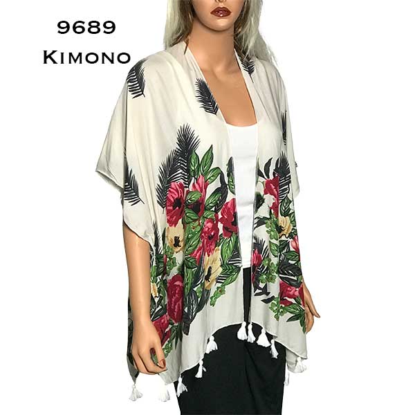 9689 - Flower Print Kimono w/Tassels