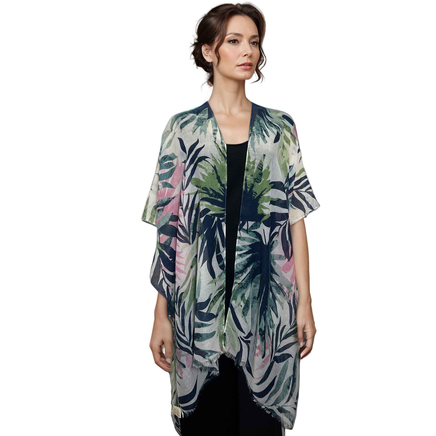 10197 - Tropical Leaf Print Kimono