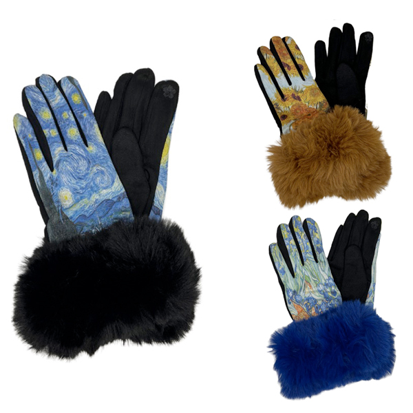 LC3803 -Fur Trimmed Art Design Touch Screen Gloves