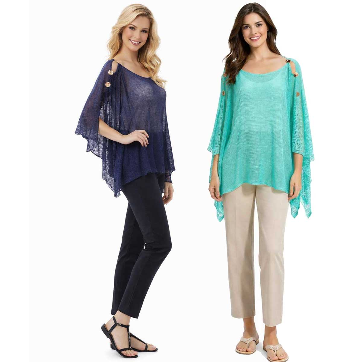3970 - Mesh Knit Six Button Poncho 3970 - Mesh Knit Six Button Poncho
