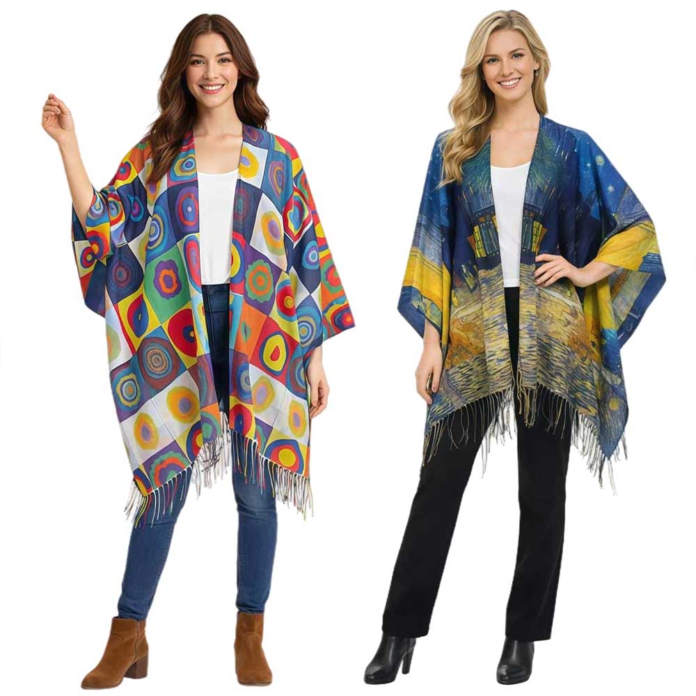 3972 - Sueded Art Design Ruana Capes