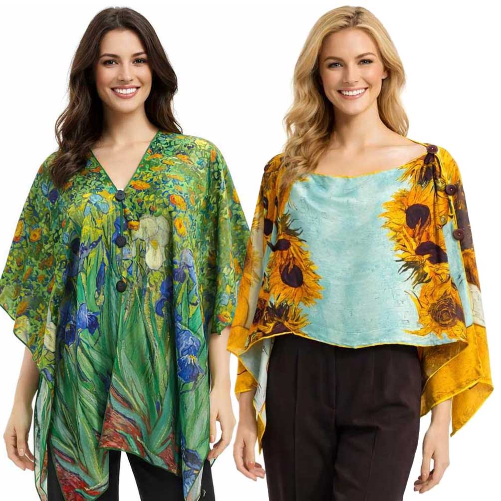 3980 - Six Button Silk Twill Art Design Ponchos 3980 - Six Button Silk Twill Art Design Ponchos